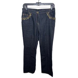 Ruby Rd Petite 6P Straight Leg Jeans Metallic Beaded Blue Denim